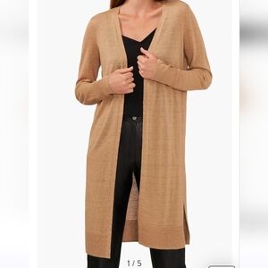 Halogen Split Side Linen Blend Long Cardigan in Light Sand Color